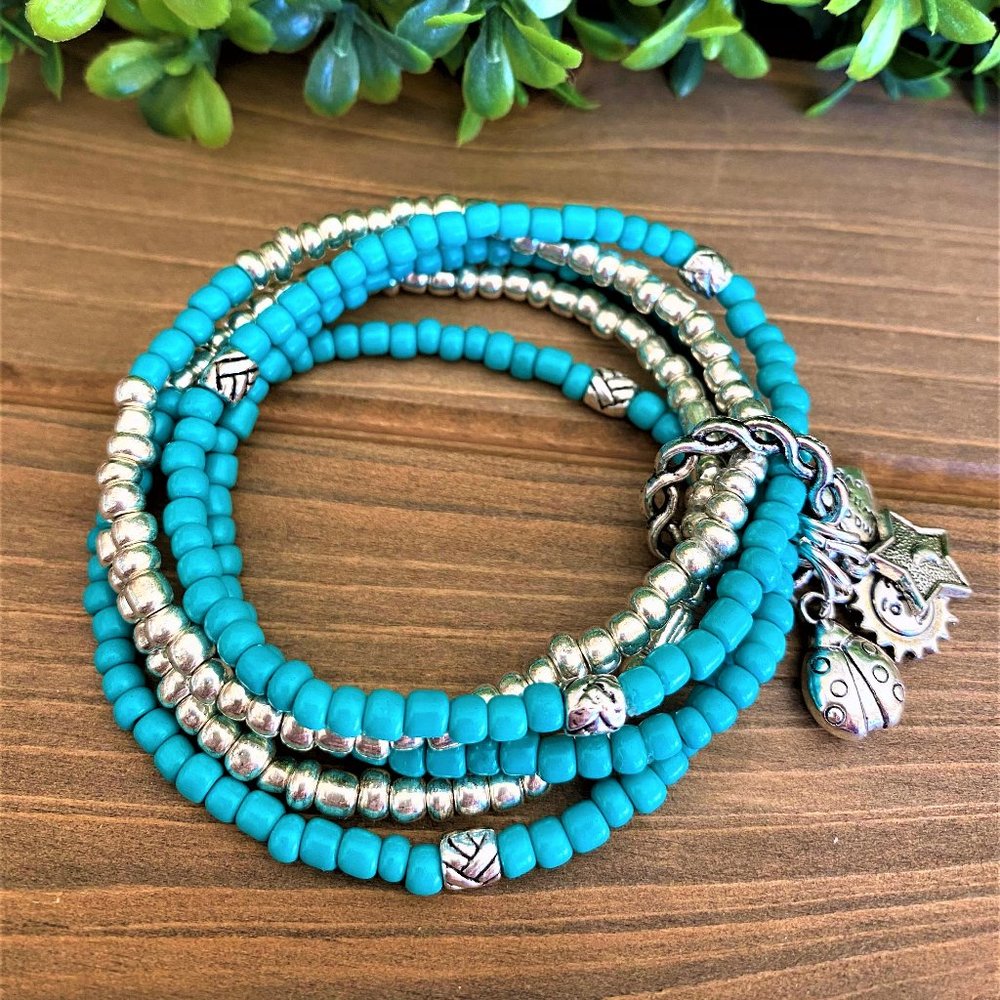 New Turquoise and Silver Stack of 5 Boho B… - Picture 2 of 6